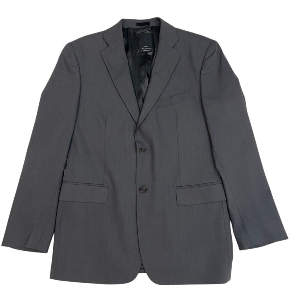 Paul La Fontaine Mens 40 Gray Blazer Jacket Two Button Italian Woven Lana Wool